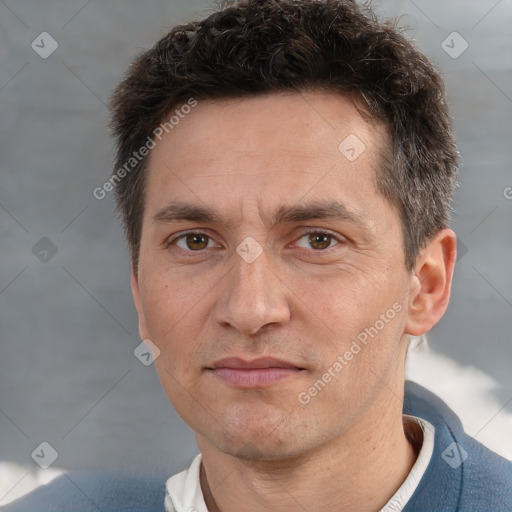 Neutral white adult male with short  brown hair and brown eyes