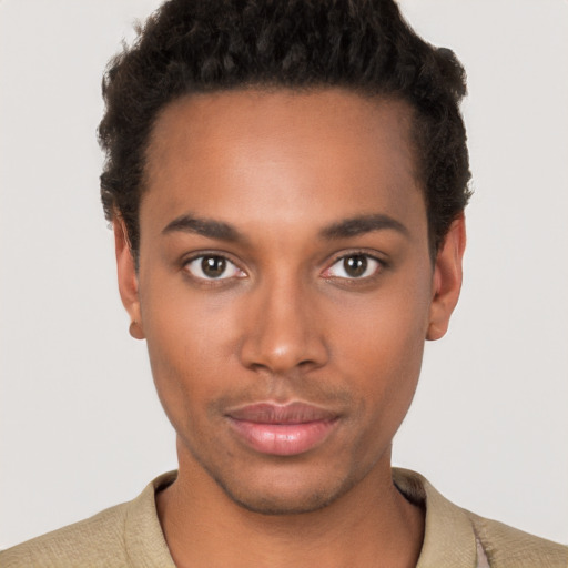 Neutral black young-adult male with short  brown hair and brown eyes