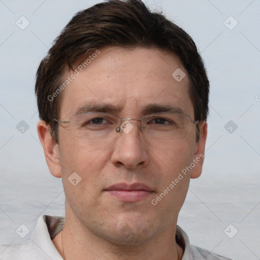 Neutral white adult male with short  brown hair and brown eyes