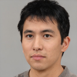 Neutral asian young-adult male with short  black hair and brown eyes