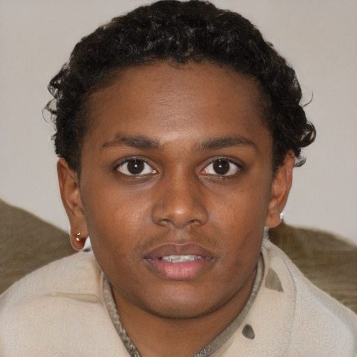 Neutral black young-adult male with short  brown hair and brown eyes