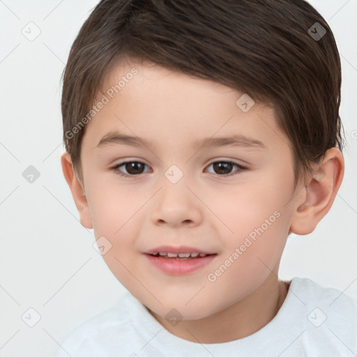 Joyful white child male with short  brown hair and brown eyes