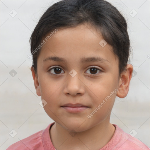 Neutral white child female with short  brown hair and brown eyes