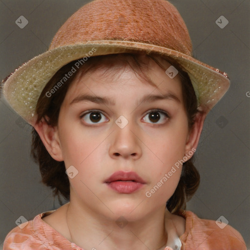 Neutral white child female with short  brown hair and brown eyes