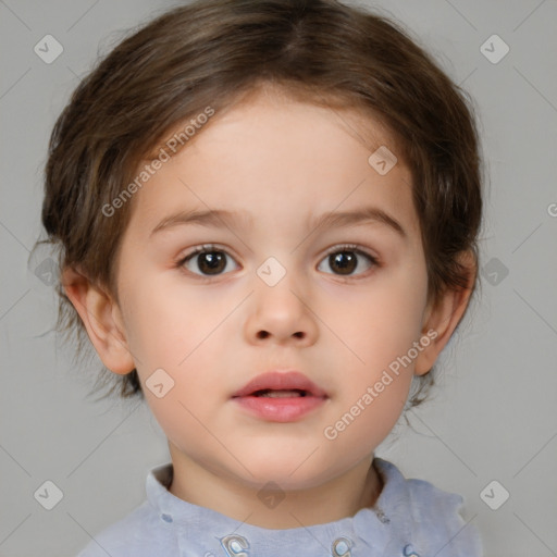 Neutral white child female with medium  brown hair and brown eyes