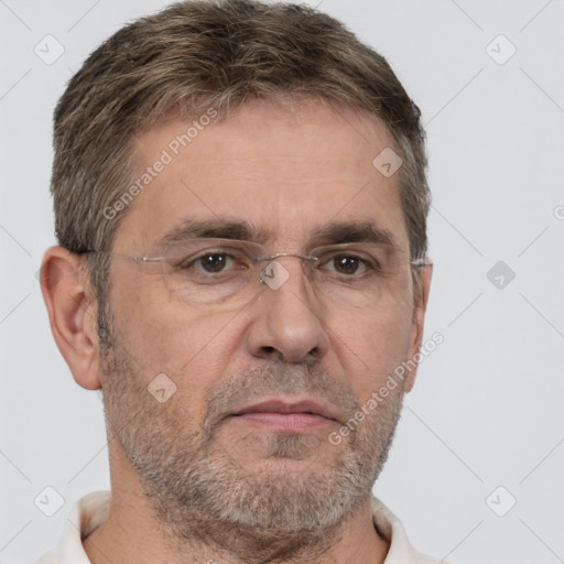 Neutral white adult male with short  brown hair and brown eyes