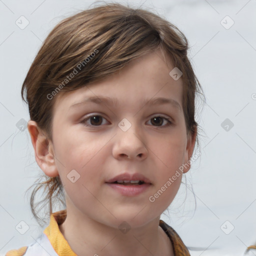 Neutral white child female with medium  brown hair and brown eyes