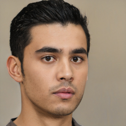 Neutral asian young-adult male with short  black hair and brown eyes