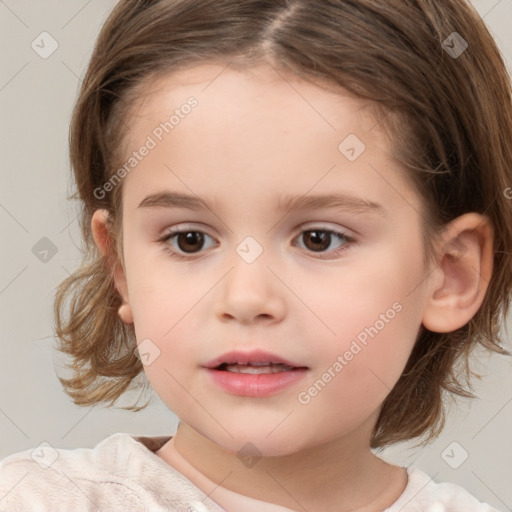 Neutral white child female with medium  brown hair and brown eyes