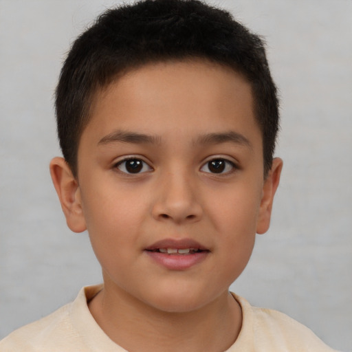 Neutral latino child male with short  brown hair and brown eyes