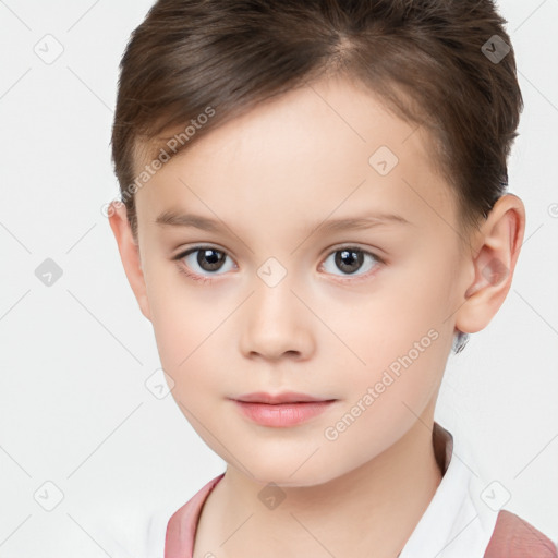 Neutral white child female with short  brown hair and brown eyes