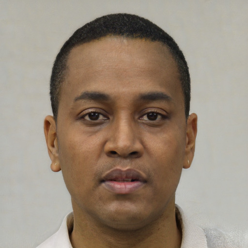 Neutral black young-adult male with short  brown hair and brown eyes