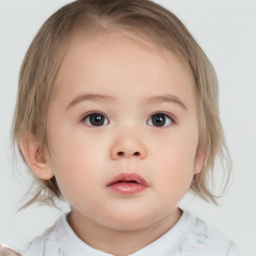 Neutral white child female with medium  brown hair and brown eyes