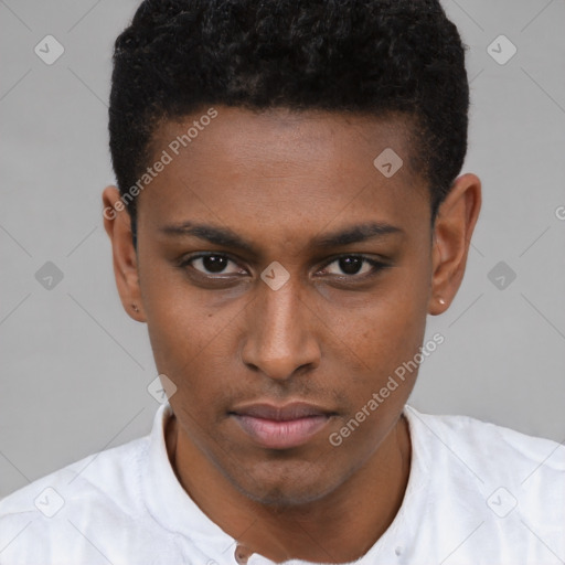 Neutral black young-adult male with short  brown hair and brown eyes