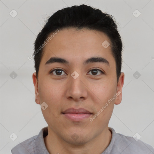 Neutral asian young-adult male with short  brown hair and brown eyes