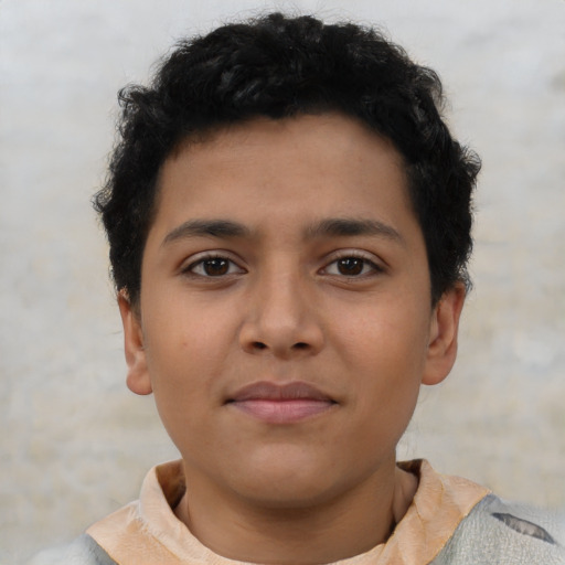 Neutral latino child male with short  brown hair and brown eyes