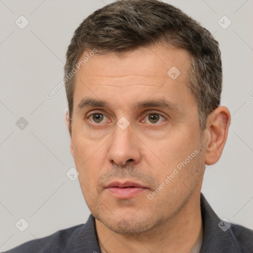 Neutral white adult male with short  brown hair and brown eyes