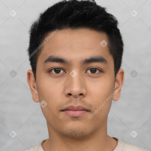 Neutral asian young-adult male with short  black hair and brown eyes