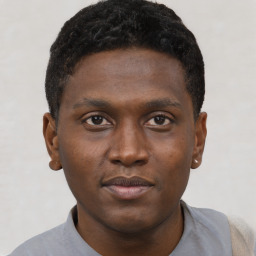 Neutral black young-adult male with short  brown hair and brown eyes