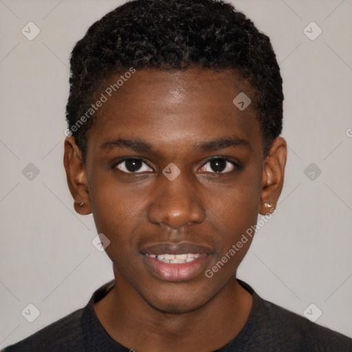 Neutral black young-adult male with short  brown hair and brown eyes