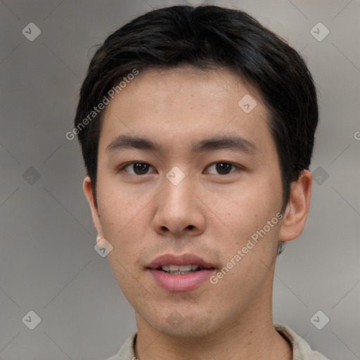 Neutral asian young-adult male with short  brown hair and brown eyes