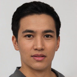 Neutral asian young-adult male with short  black hair and brown eyes