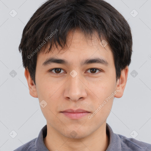 Neutral asian young-adult male with short  brown hair and brown eyes