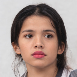 Neutral asian young-adult female with medium  brown hair and brown eyes