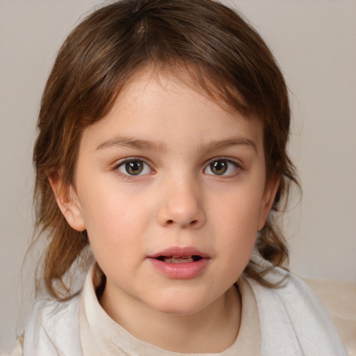 Neutral white child female with medium  brown hair and brown eyes