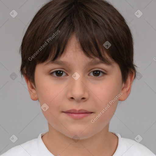 Neutral white child female with short  brown hair and brown eyes