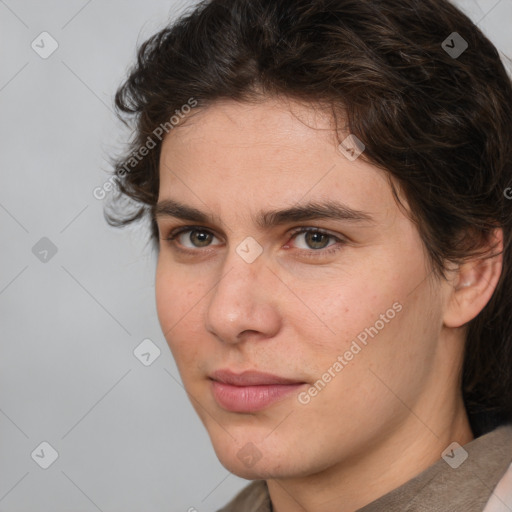 Neutral white young-adult male with medium  brown hair and brown eyes