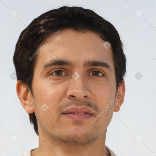 Neutral asian young-adult male with short  brown hair and brown eyes