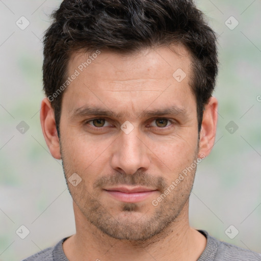 Neutral white adult male with short  brown hair and brown eyes