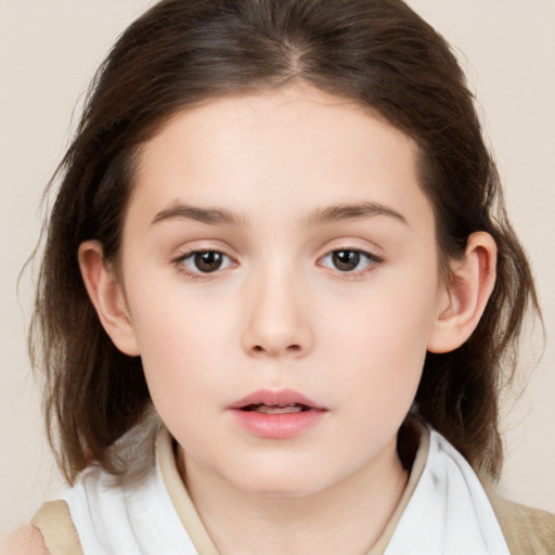 Neutral white child female with medium  brown hair and brown eyes