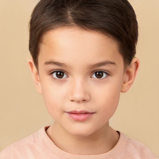 Neutral white child female with short  brown hair and brown eyes