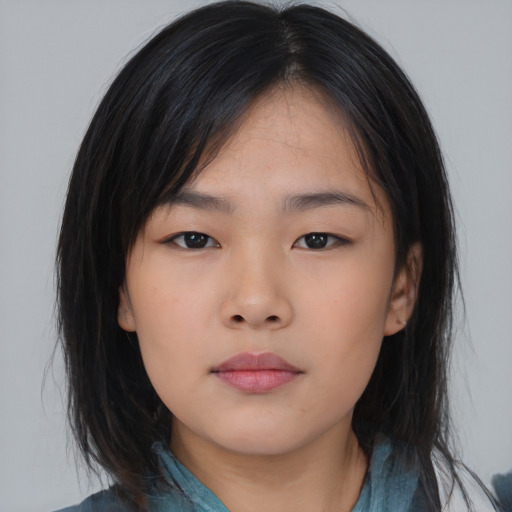 Neutral asian child female with medium  black hair and brown eyes