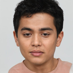 Neutral asian young-adult male with short  brown hair and brown eyes