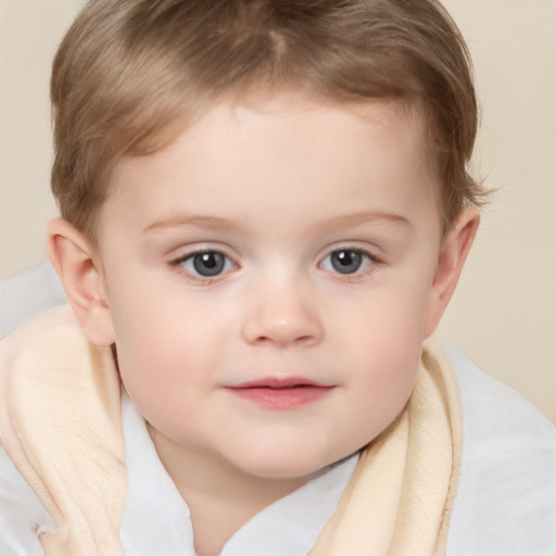 Joyful white child female with short  brown hair and brown eyes