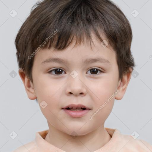 Neutral white child male with short  brown hair and brown eyes