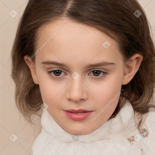 Neutral white child female with medium  brown hair and brown eyes