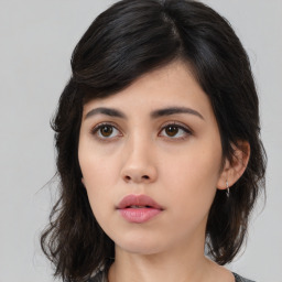 Neutral asian young-adult female with medium  black hair and brown eyes