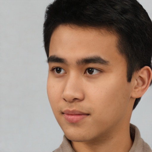 Neutral asian young-adult male with short  black hair and brown eyes
