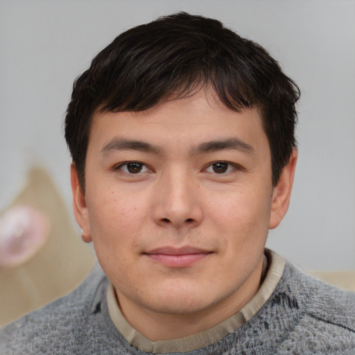 Neutral asian young-adult male with short  brown hair and brown eyes