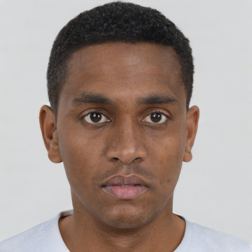 Neutral black young-adult male with short  brown hair and brown eyes