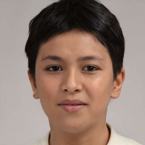 Neutral asian young-adult female with short  brown hair and brown eyes