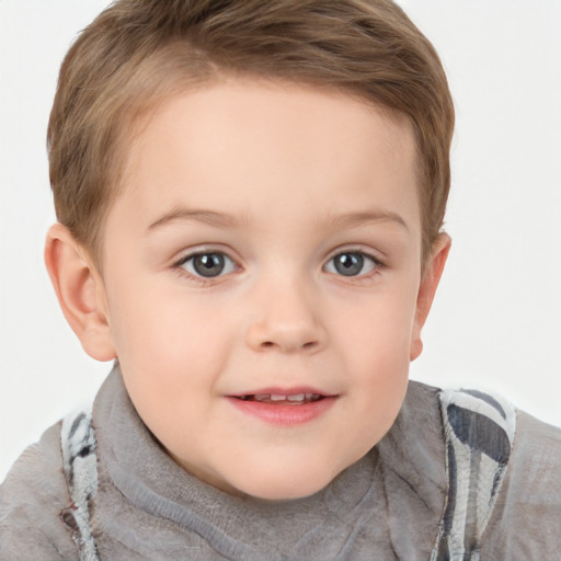 Joyful white child female with short  brown hair and brown eyes