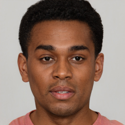 Neutral black young-adult male with short  brown hair and brown eyes