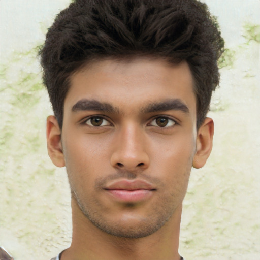 Neutral latino young-adult male with short  brown hair and brown eyes