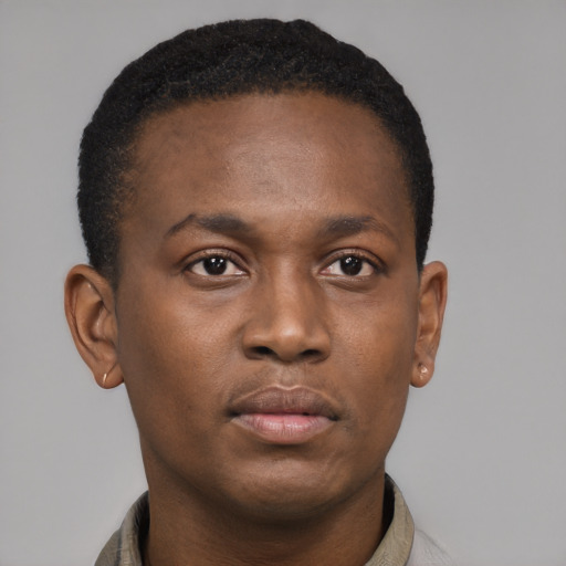 Neutral black young-adult male with short  brown hair and brown eyes