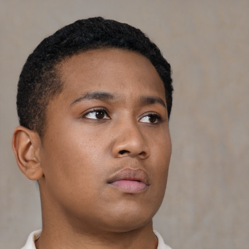 Neutral black young-adult male with short  brown hair and brown eyes